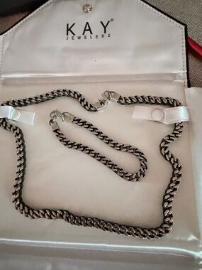 Kay Jewelers Silver-Tone Men’s Cuban Link Necklace and Bracelet Set